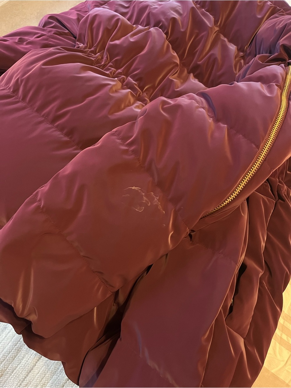 Athleta x Alicia Keys Quilted Burgundy Puffer Jacket with Gold Zippers - Picture 10 of 10